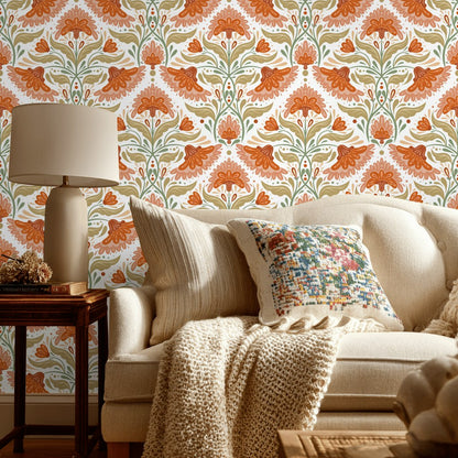 White Background Wallpaper Vintage Floral Mural