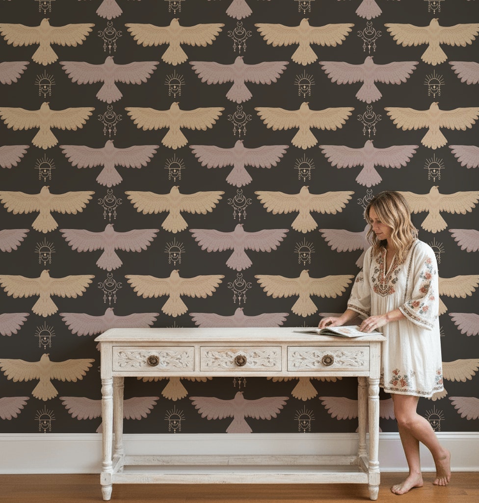 Celestial Wallpaper Geometric Bohemian Decorative Mural