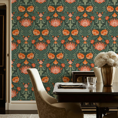 Shades Of Green Wallpaper Vintage Floral Wall Mural