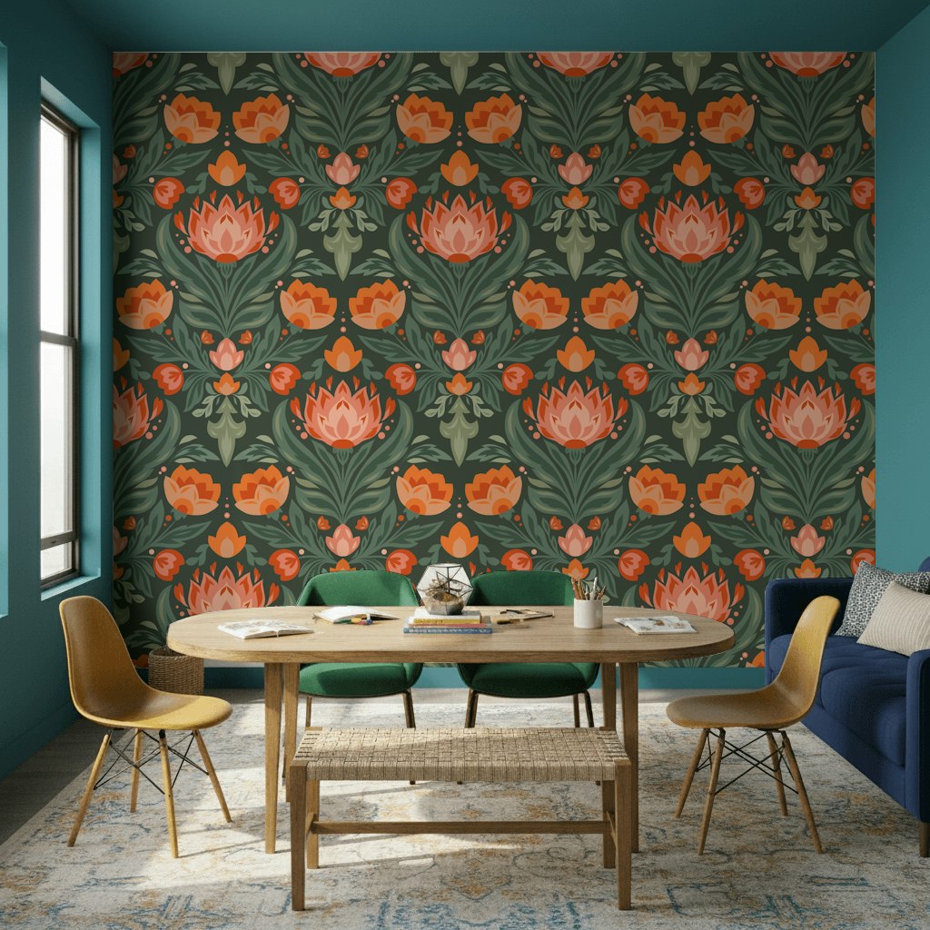 Shades Of Green Wallpaper Vintage Floral Wall Mural