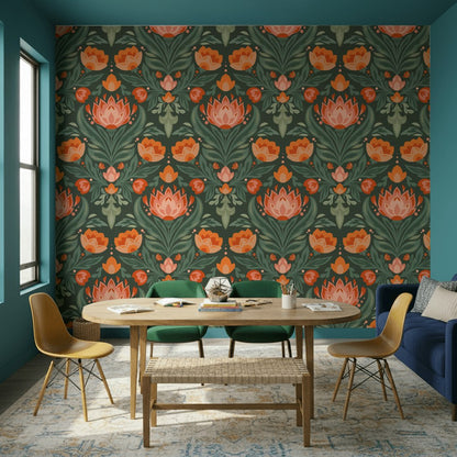 Shades Of Green Wallpaper Vintage Floral Wall Mural