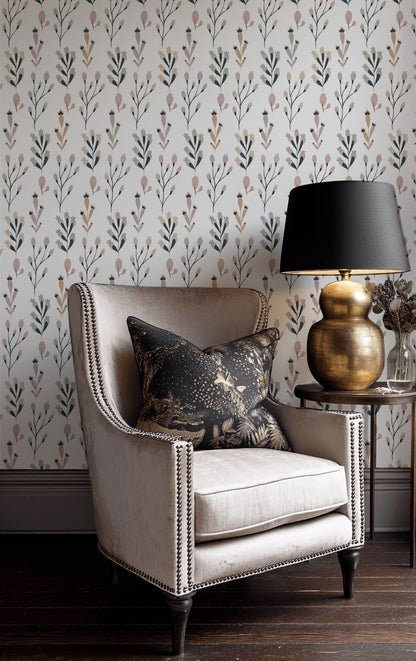 White Background Wallpaper Botanic Minimalist Mural