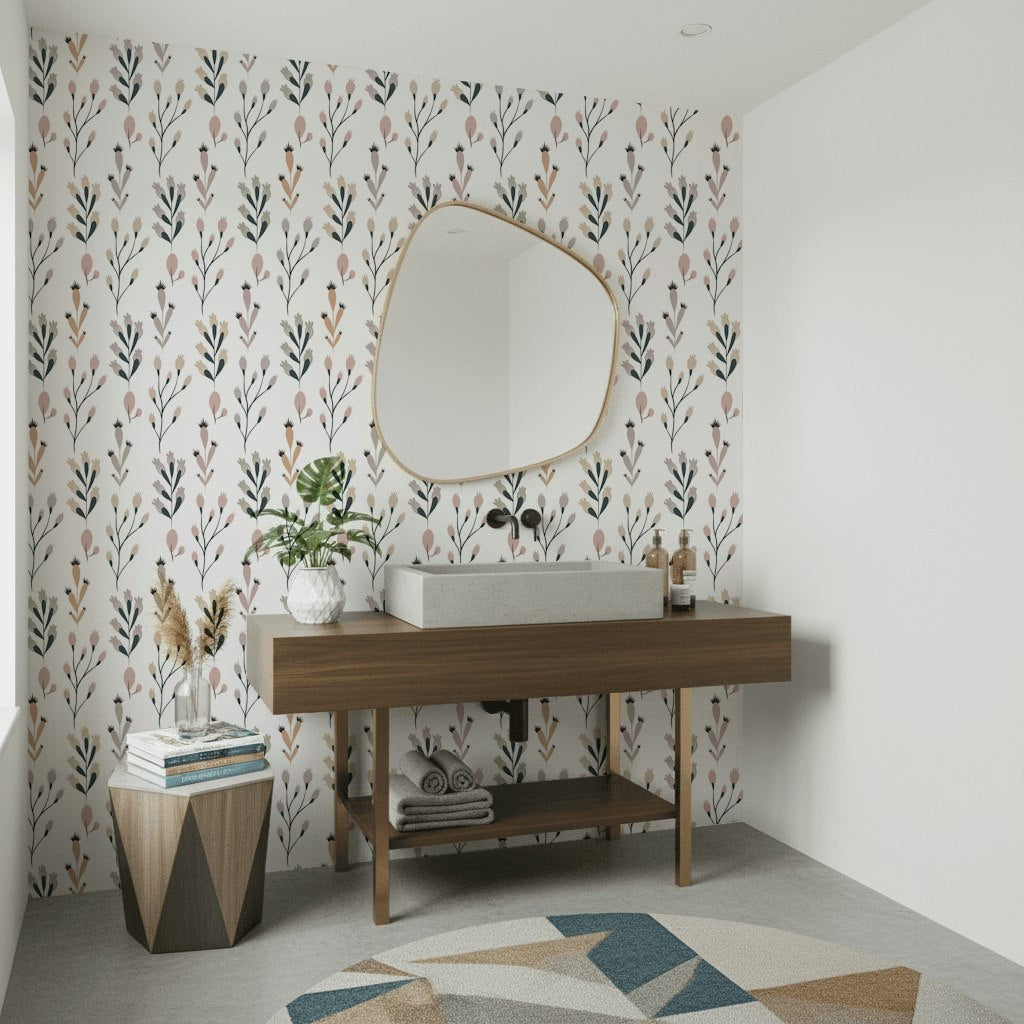 White Background Wallpaper Botanic Minimalist Mural