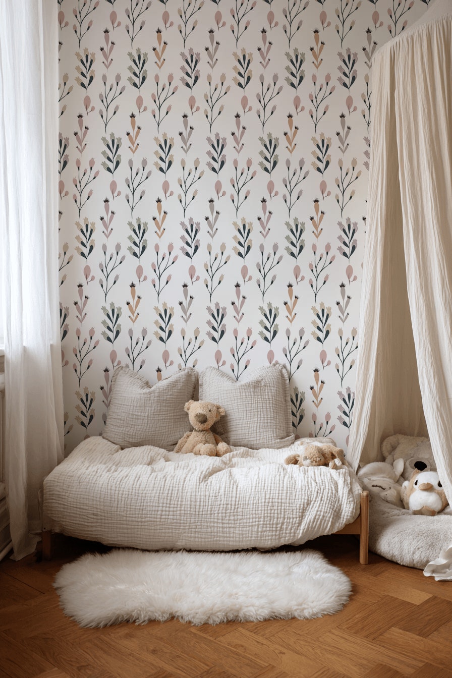 White Background Wallpaper Botanic Minimalist Mural