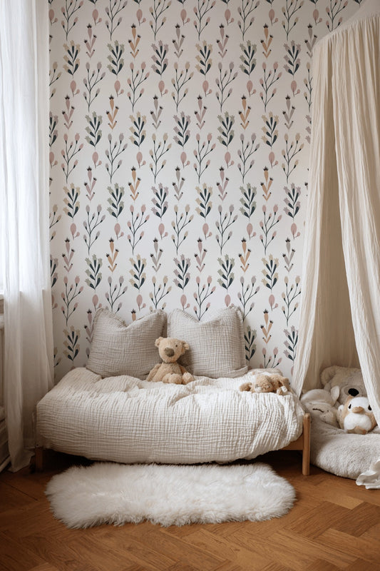 White Background Wallpaper Botanic Minimalist Mural