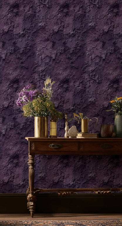 Deep Plum Textured Concrete Wallpaper