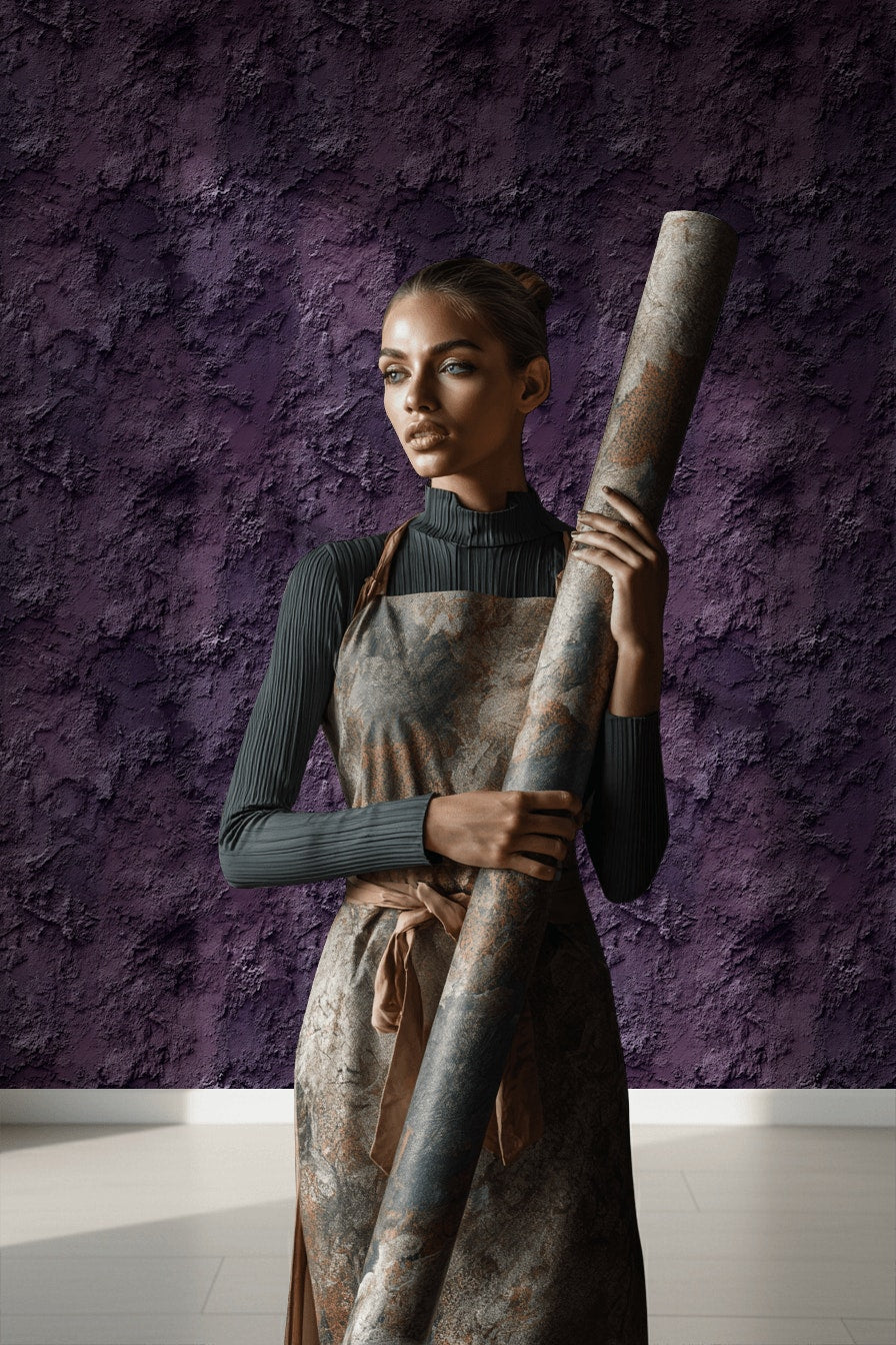 Deep Plum Textured Concrete Wallpaper