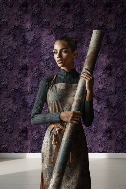 Deep Plum Textured Concrete Wallpaper