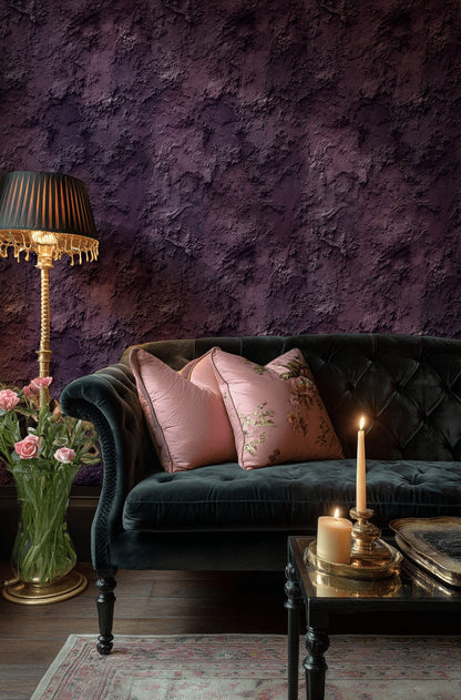 Deep Plum Textured Concrete Wallpaper