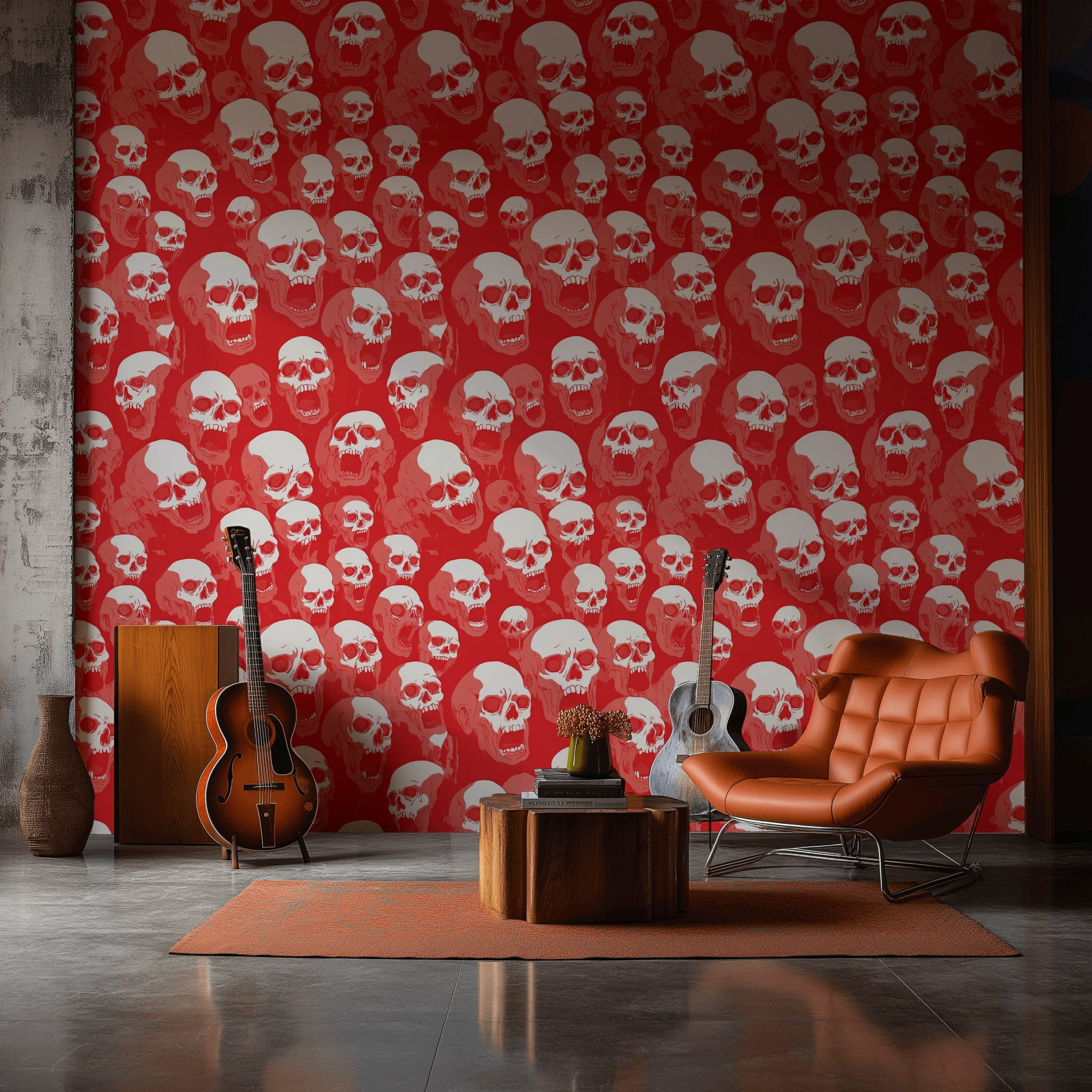 Bold Red Skull Pattern Wallpaper