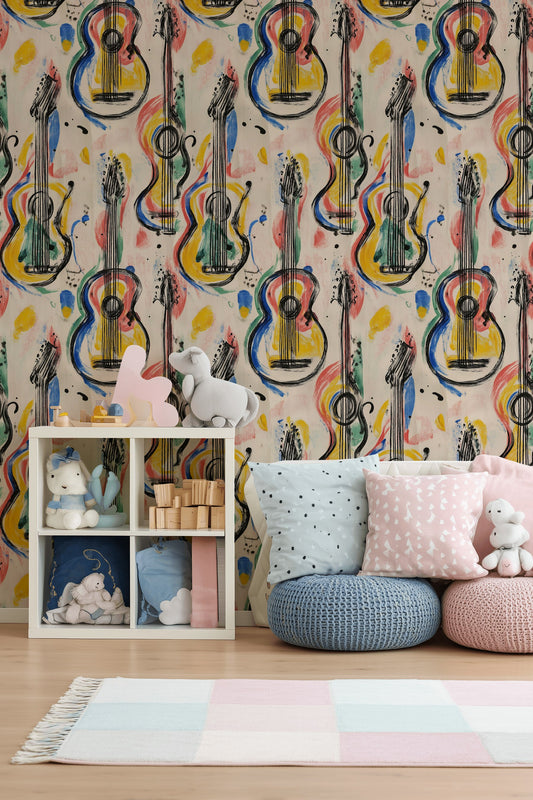Multicolor Abstract Guitar Pattern Wallpaper