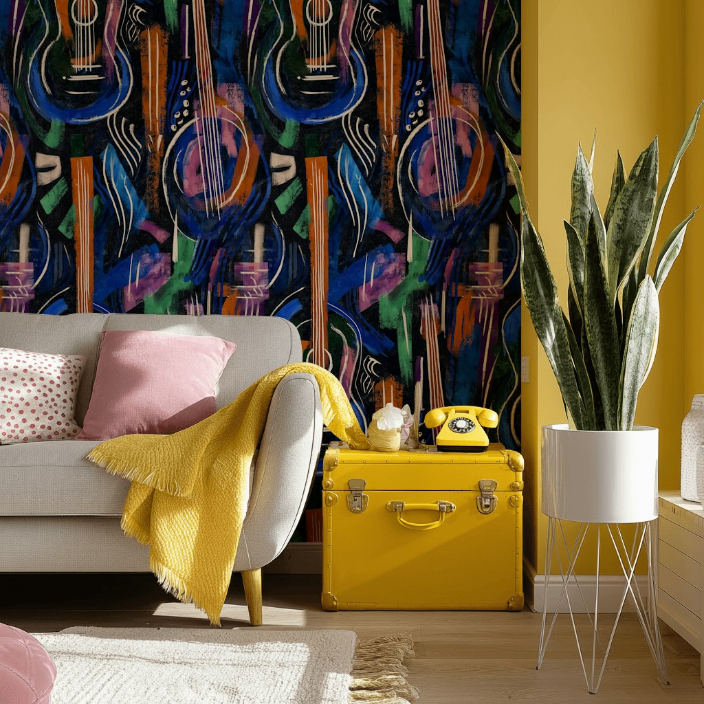 Vibrant Multicolor Abstract Guitar Pattern Wallpaper