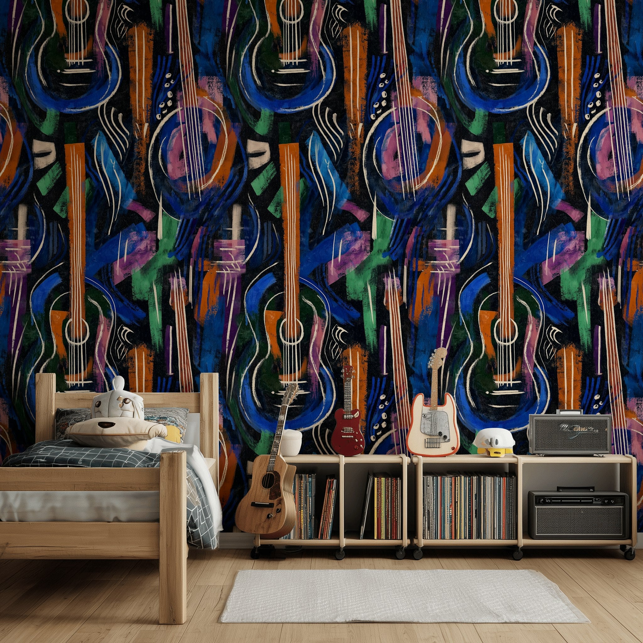 Vibrant Multicolor Abstract Guitar Pattern Wallpaper
