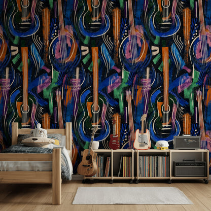 Vibrant Multicolor Abstract Guitar Pattern Wallpaper