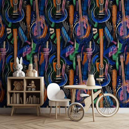 Vibrant Multicolor Abstract Guitar Pattern Wallpaper