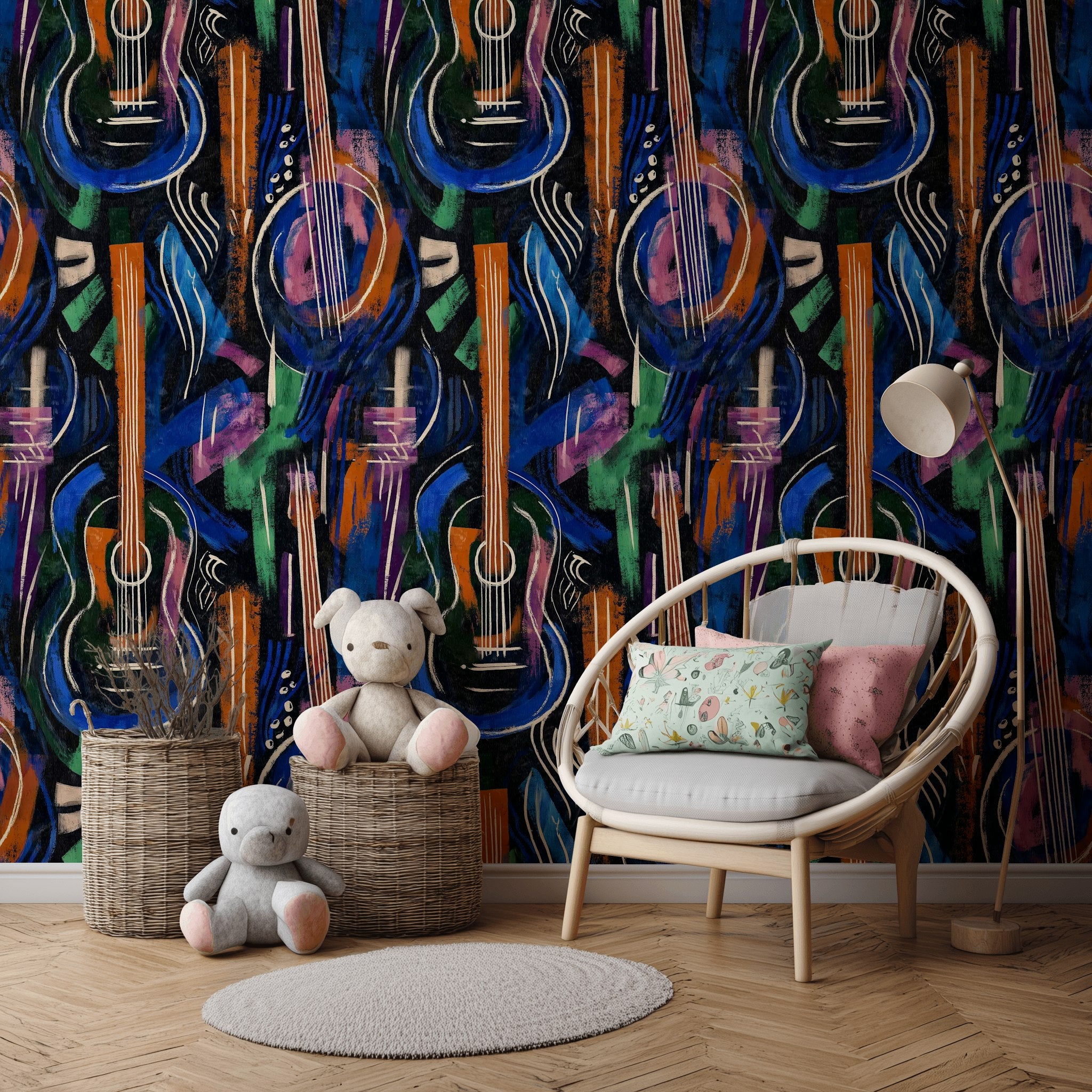 Vibrant Multicolor Abstract Guitar Pattern Wallpaper
