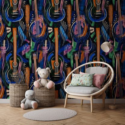 Vibrant Multicolor Abstract Guitar Pattern Wallpaper