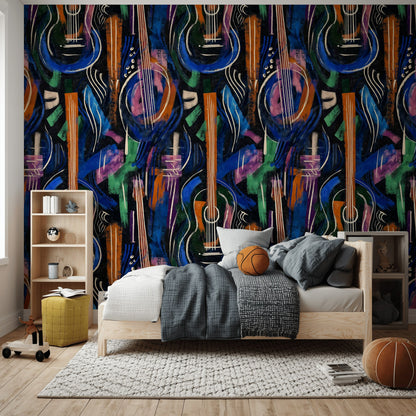 Vibrant Multicolor Abstract Guitar Pattern Wallpaper