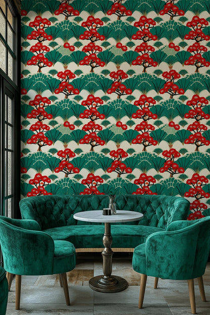 Vibrant Red Cherry Blossom Japanese Wallpaper