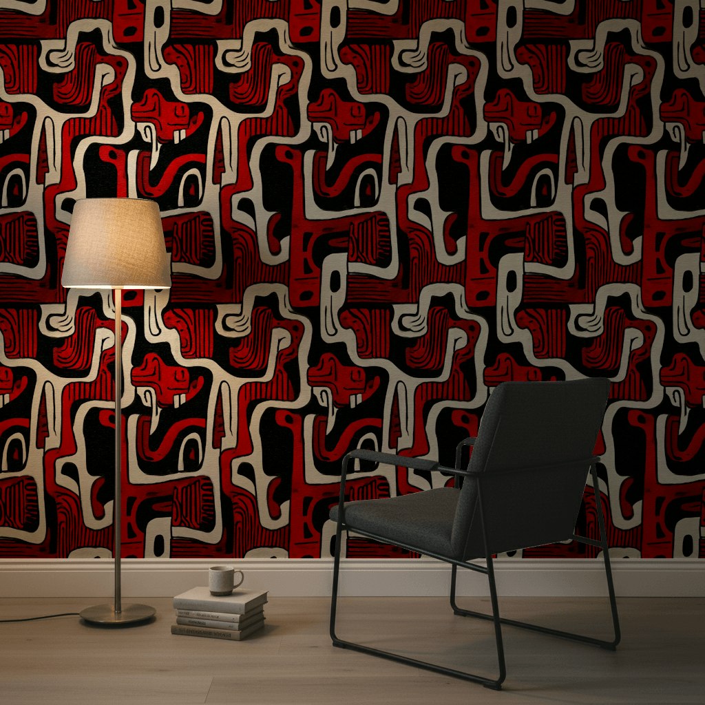 Dark Red and Black Retro Abstract Pattern Wallpaper