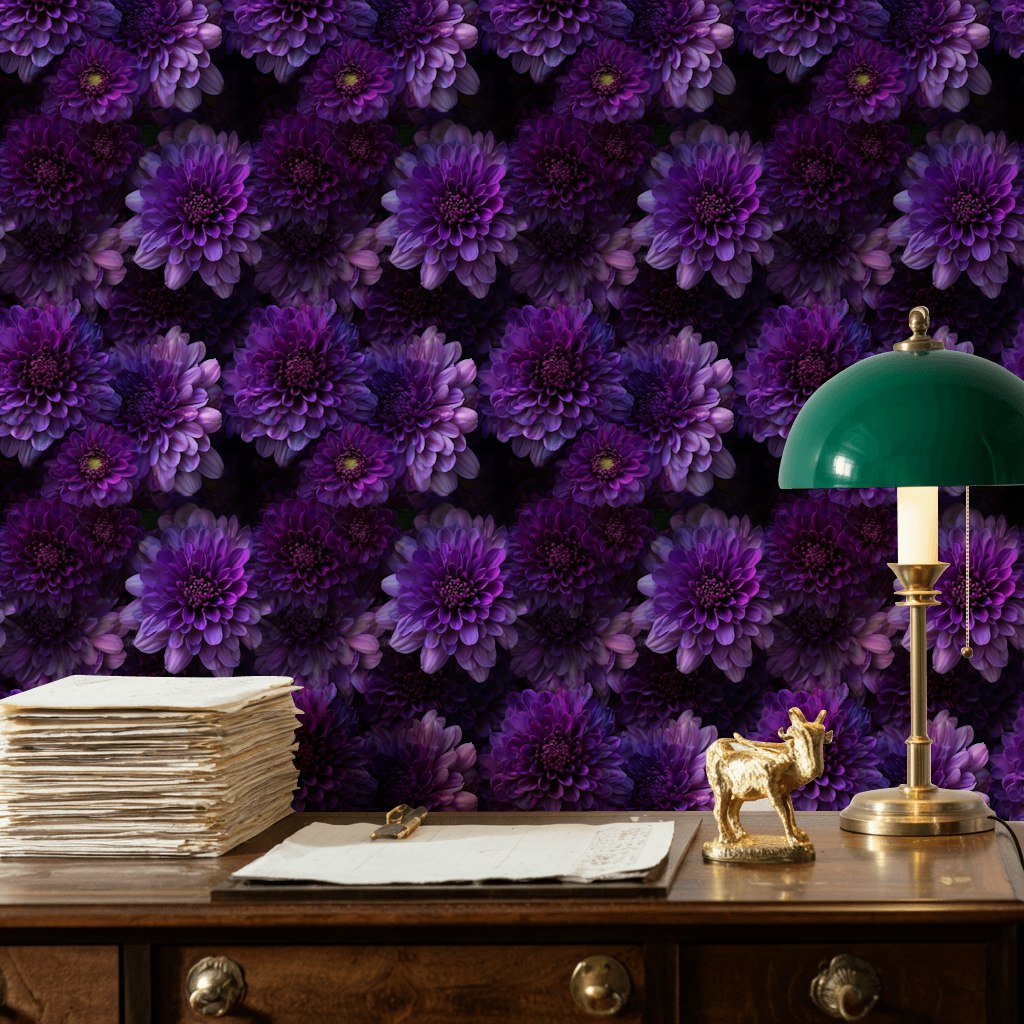 Deep Purple Large Dahlia Floral Wallpaper