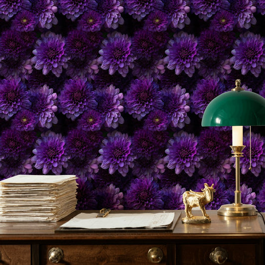 Deep Purple Large Dahlia Floral Wallpaper