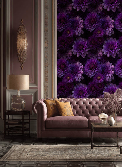 Deep Purple Large Dahlia Floral Wallpaper