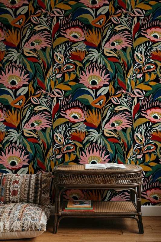 Bold Multicolor Floral Art Deco Wallpaper