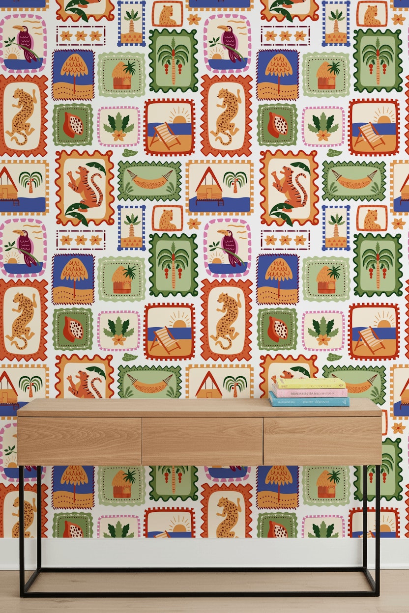 Tropical Wallpaper Eclectic Bohemian Decorative Mural