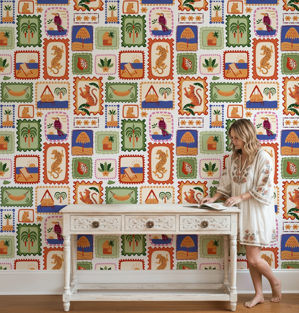 Tropical Wallpaper Eclectic Bohemian Decorative Mural