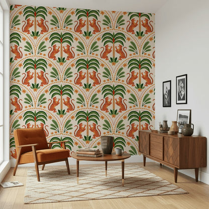 Tigers Wallpaper Palm Trees Floral Decorative Mural