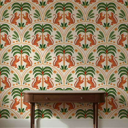 Tigers Wallpaper Palm Trees Floral Decorative Mural
