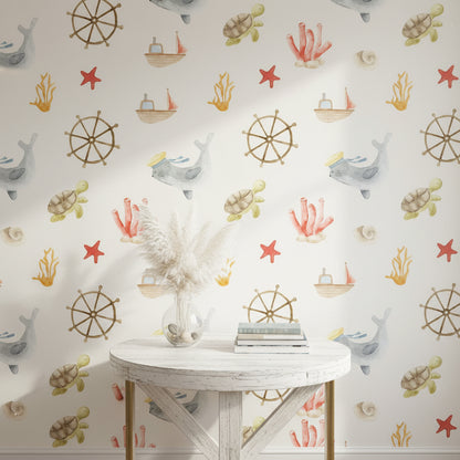 Nautical Wallpaper Whimsical Watercolor Decorative Mural