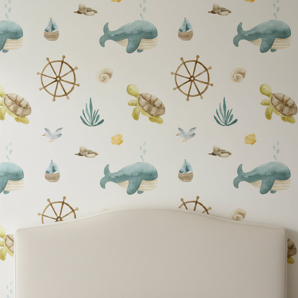 Marine Wallpaper Whale Turtle Decorative Mural