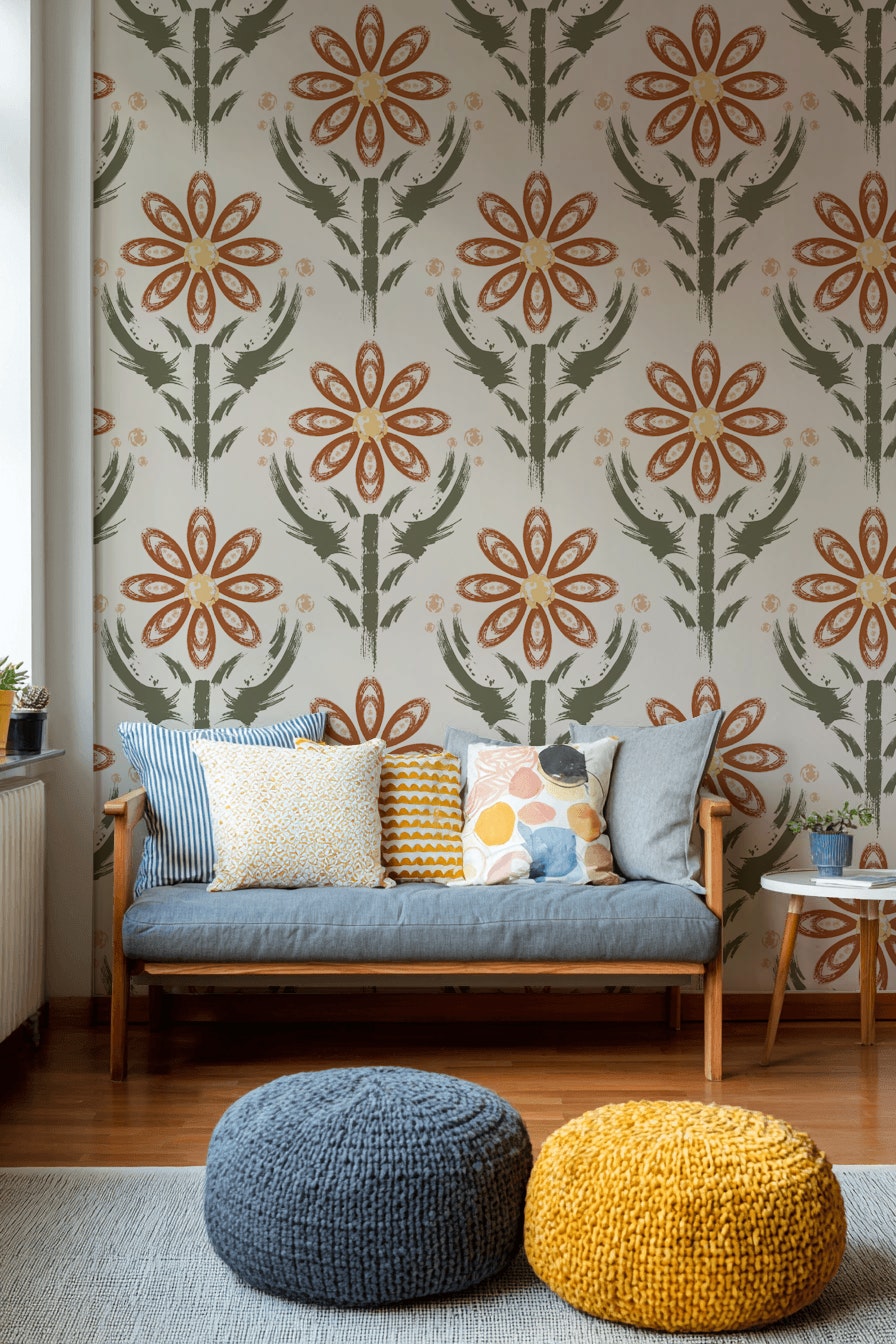 Floral Wallpaper Abstract Bohemian Decorative Mural