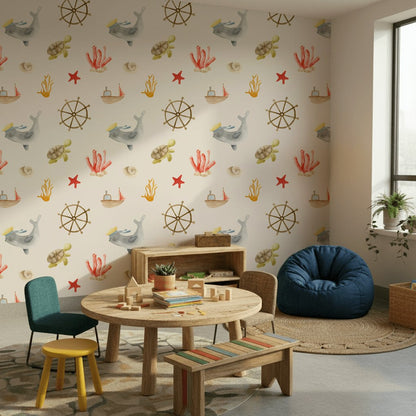 Nautical Wallpaper Whimsical Watercolor Decorative Mural