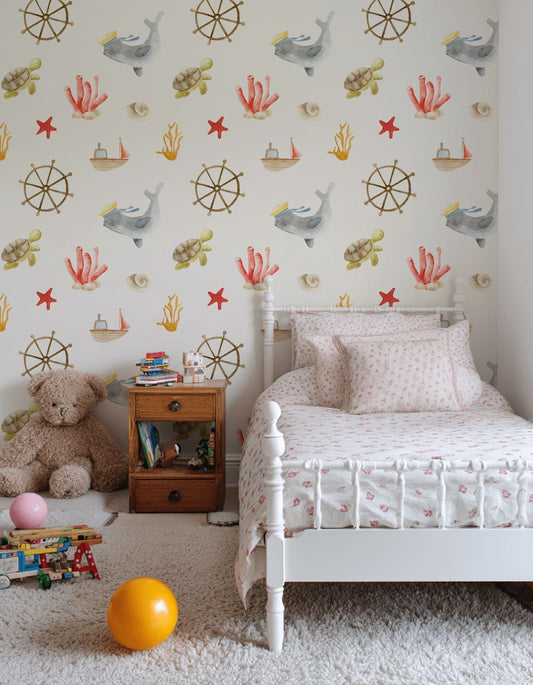 Nautical Wallpaper Whimsical Watercolor Decorative Mural