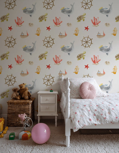 Nautical Wallpaper Whimsical Watercolor Decorative Mural