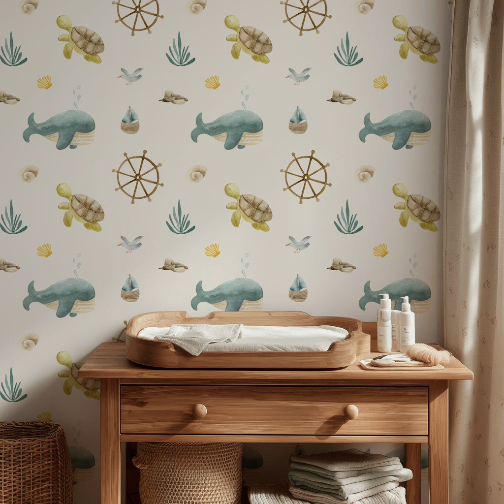 Marine Wallpaper Whale Turtle Decorative Mural