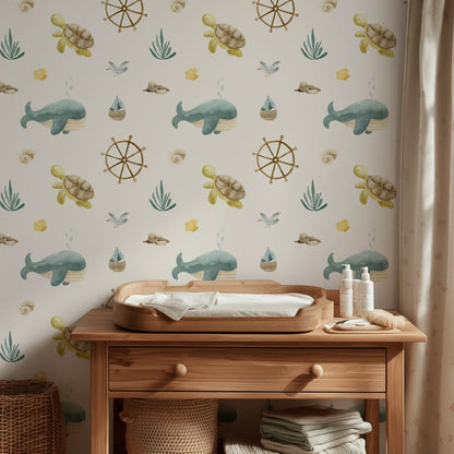 Marine Wallpaper Whale Turtle Decorative Mural