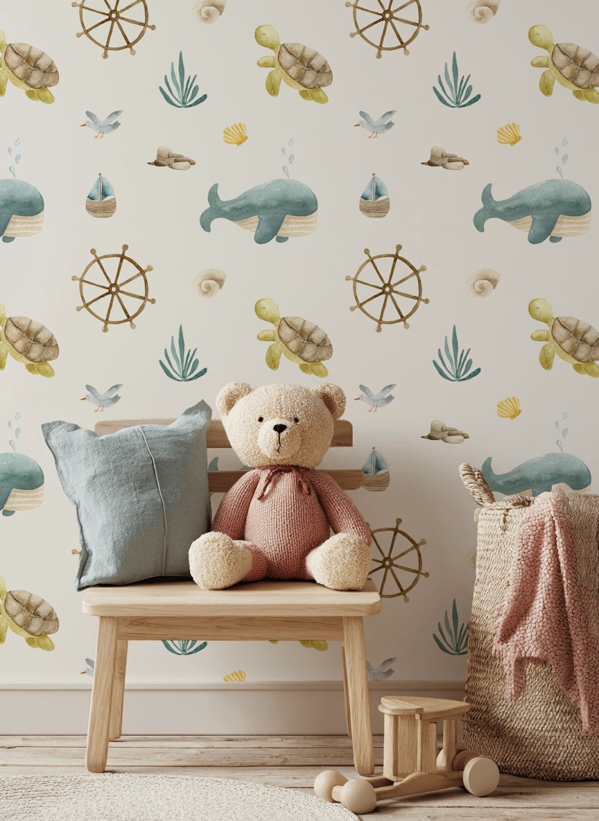 Marine Wallpaper Whale Turtle Decorative Mural