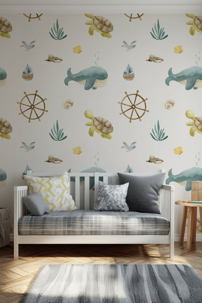 Marine Wallpaper Whale Turtle Decorative Mural