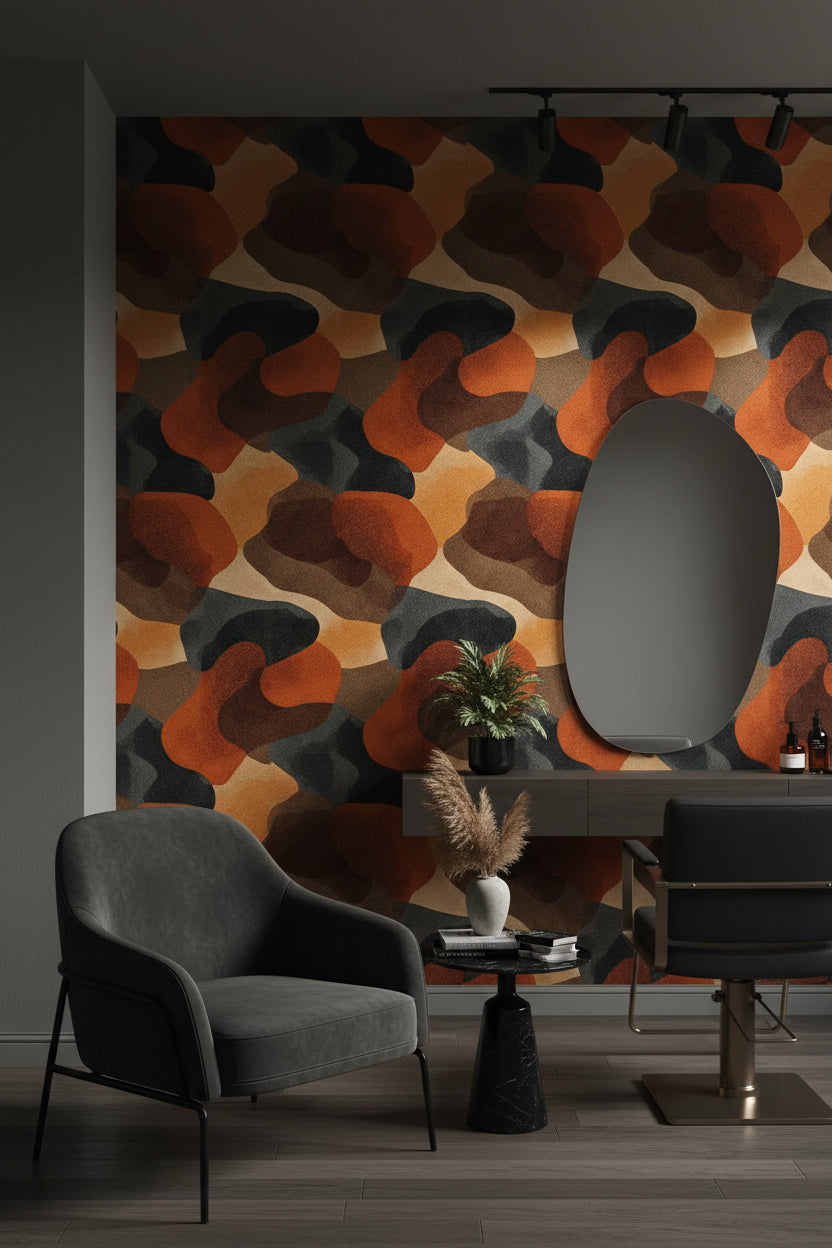 Moody Orange and Black Abstract Pattern Wallpaper