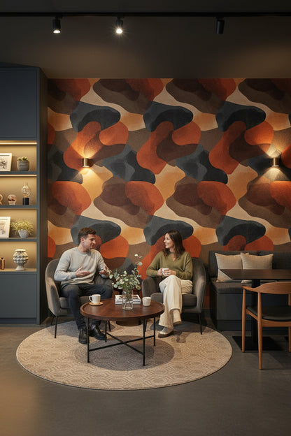 Moody Orange and Black Abstract Pattern Wallpaper