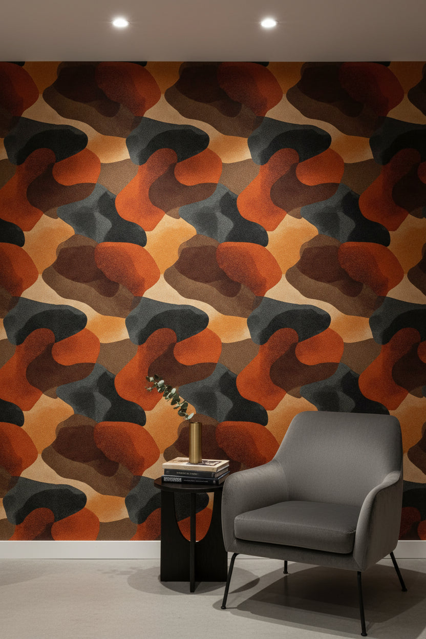 Moody Orange and Black Abstract Pattern Wallpaper