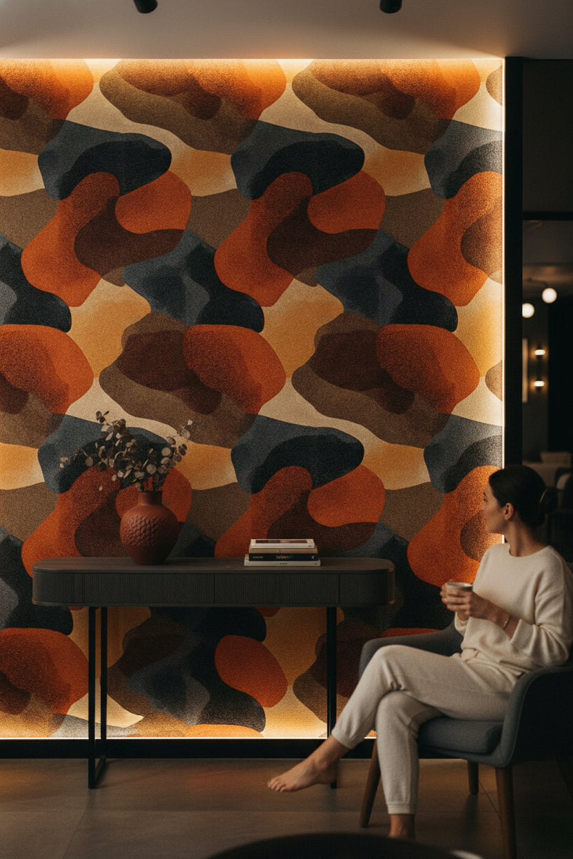 Moody Orange and Black Abstract Pattern Wallpaper