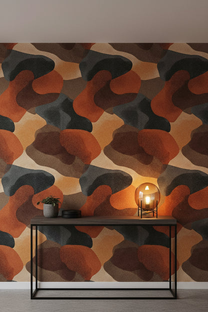Moody Orange and Black Abstract Pattern Wallpaper