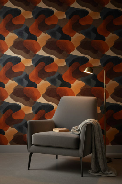 Moody Orange and Black Abstract Pattern Wallpaper