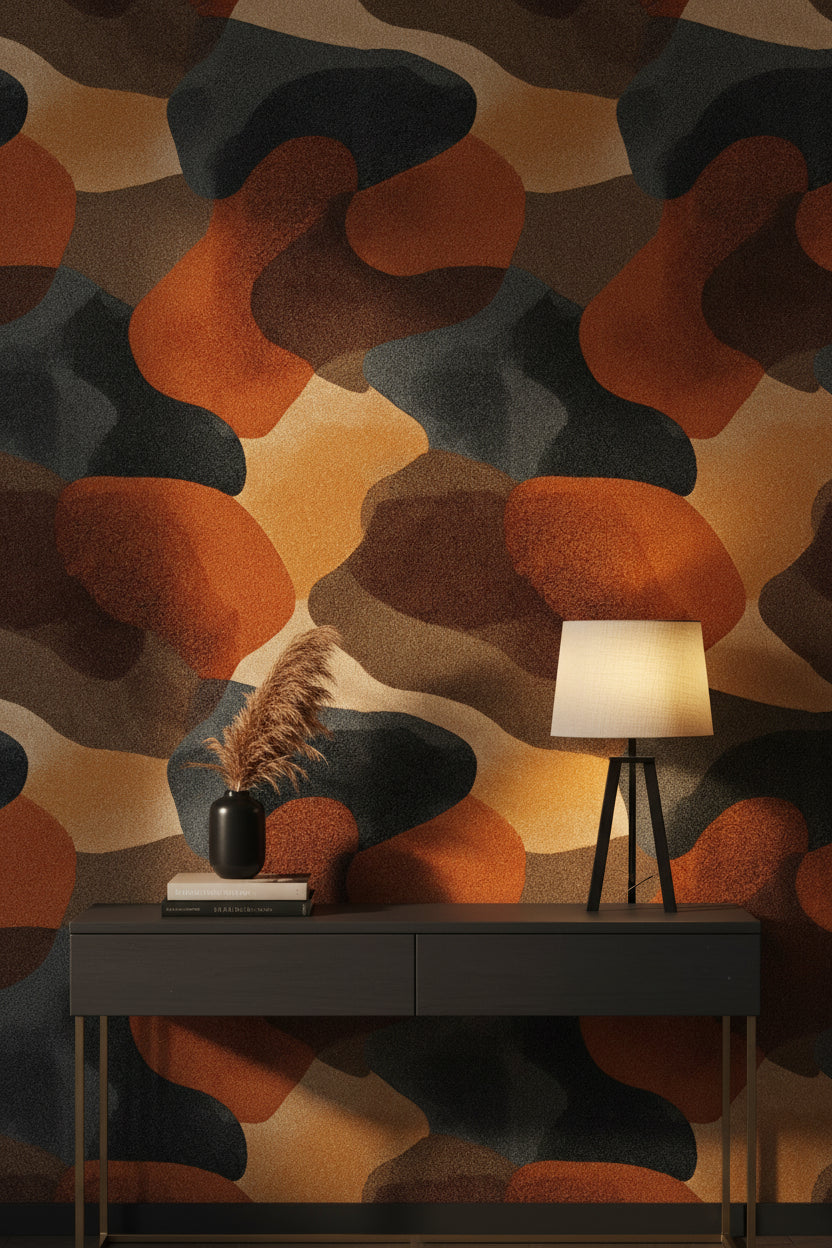 Moody Orange and Black Abstract Pattern Wallpaper