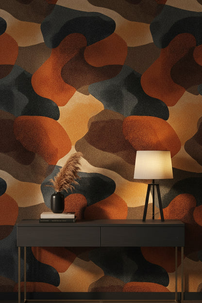 Moody Orange and Black Abstract Pattern Wallpaper
